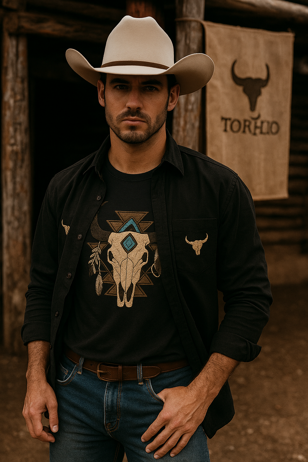 Playera Vaquera Cuernos Negro