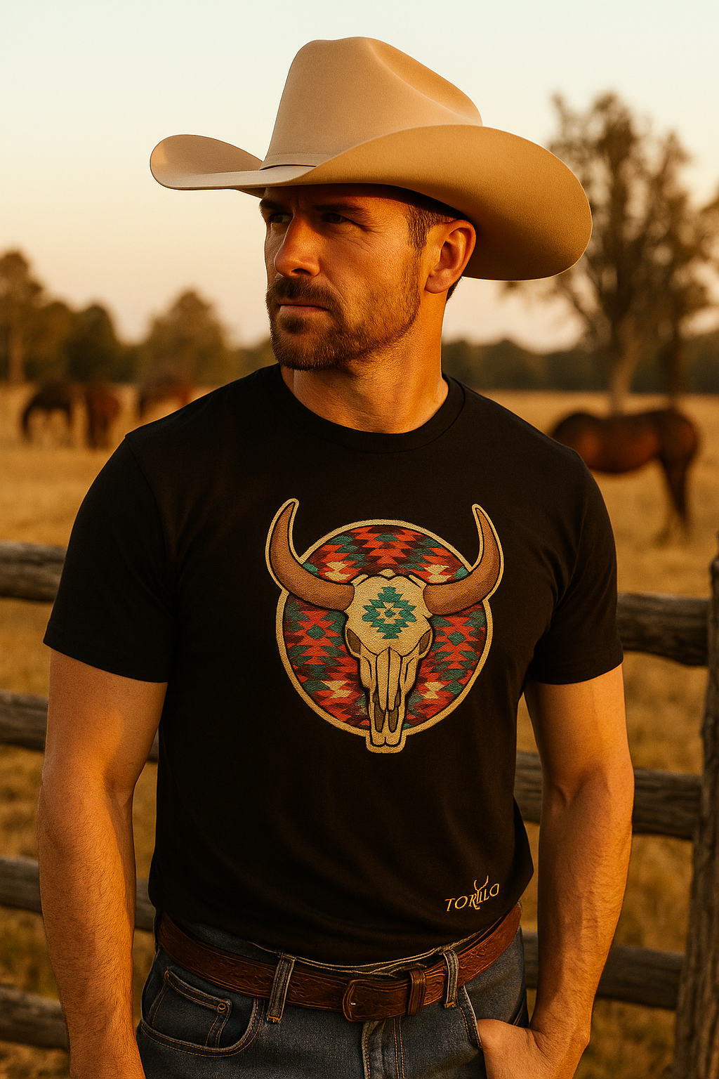 Playera Vaquera Circulo Toro Maya