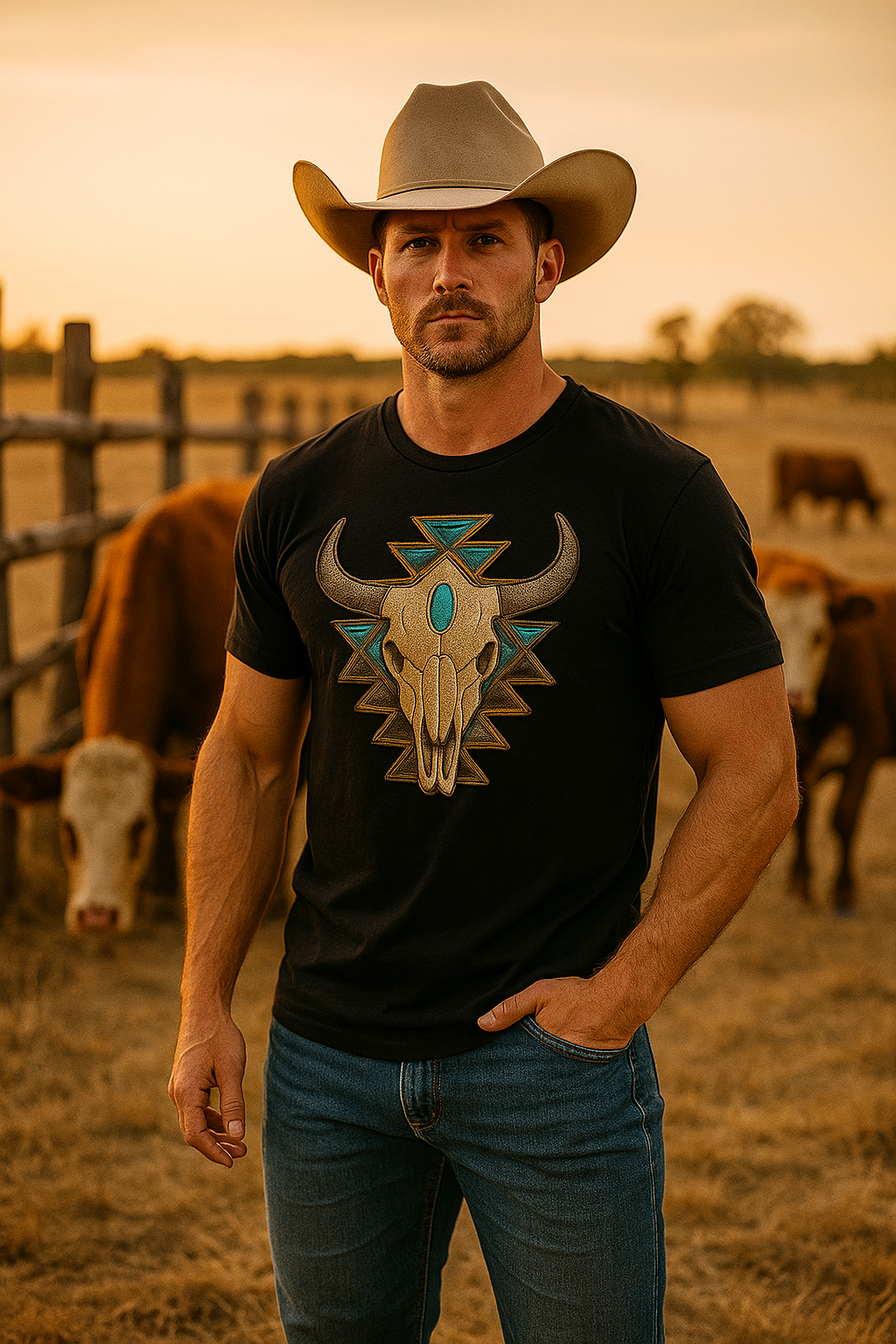 Playera Vaquera Toro con Geometría Maya