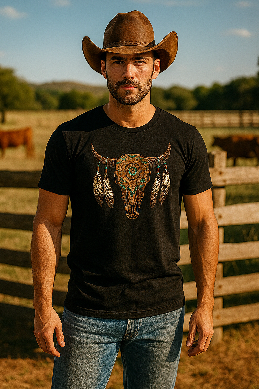 Playera Vaquera Toro plumas