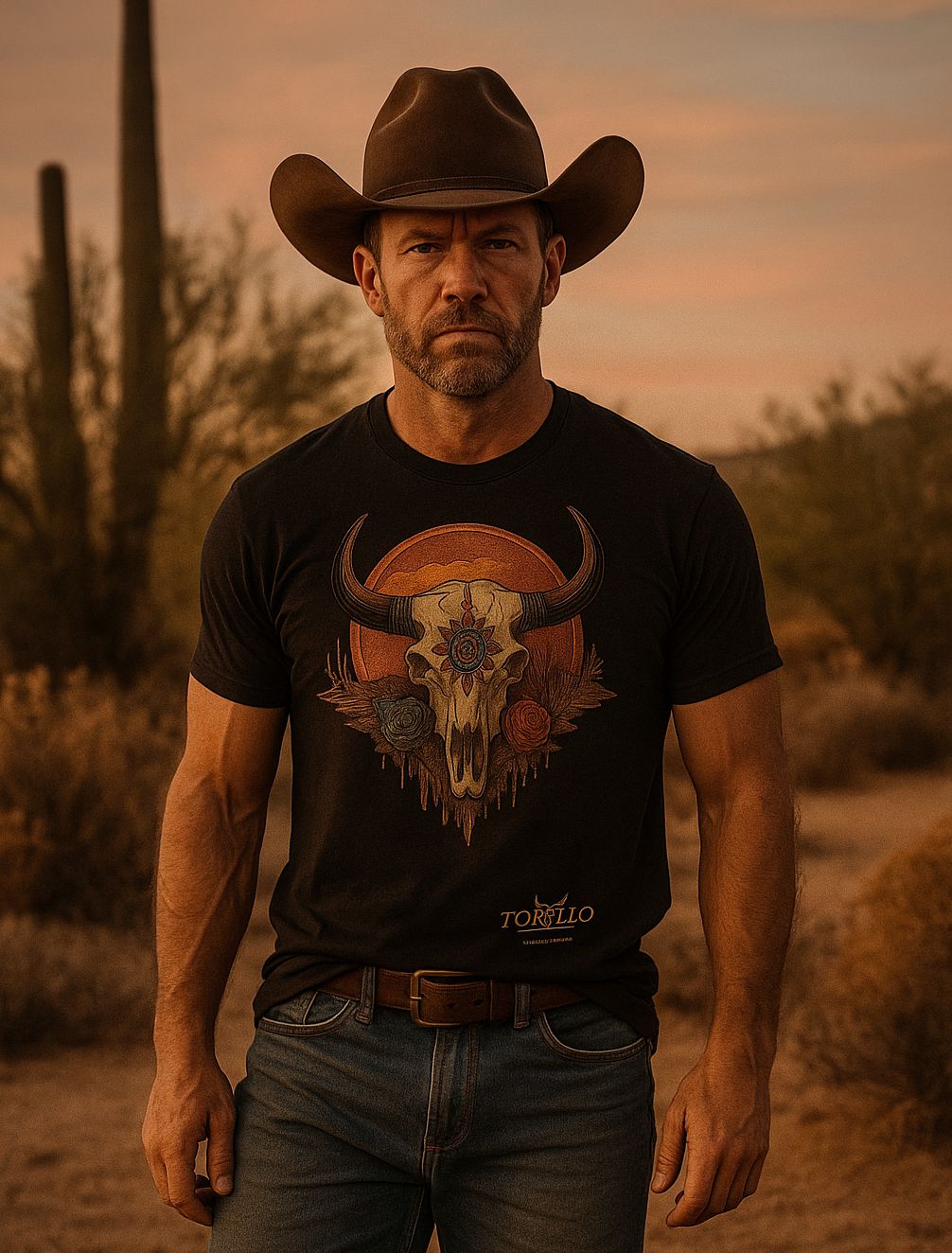 Playera Vaquera Toro Atardecer