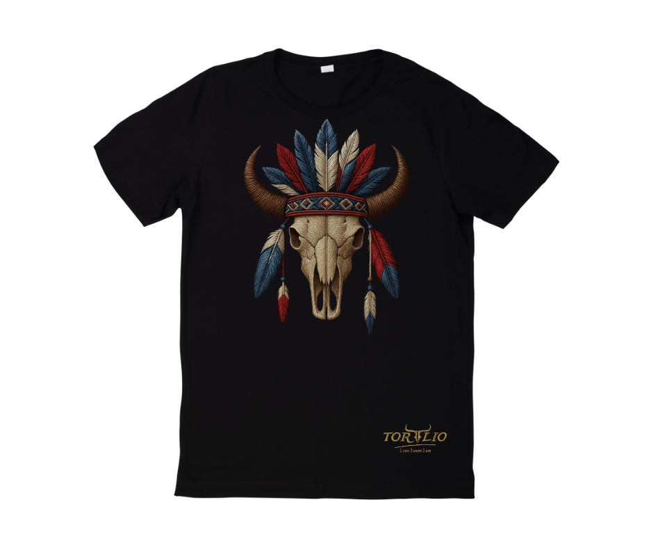 Playera Vaquera Cráneo y Plumas